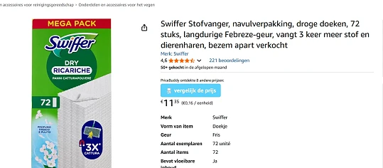 Swiffer 72 stuks, de helft goedkoper tov elders