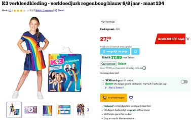 K3 regenboogjurk extra voordelig met Select Bol + gratis boek