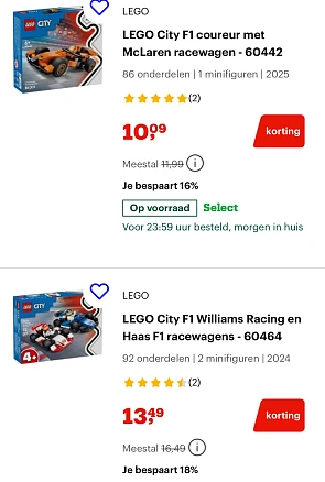 Korting op LEGO F1 sets