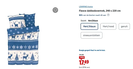 Fleece dekbedovertrek, 240 x 220 cm -50% bij Lidl