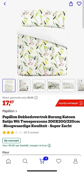 Papillon Dekbedovertrek Burung Katoen Satijn Wit Tweepersoons 200X200/220cm