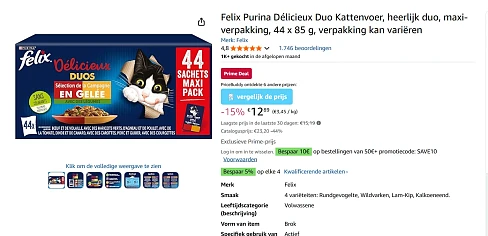 Felix Natvoer 44 zakjes voor 12.89€ met Prime deals
