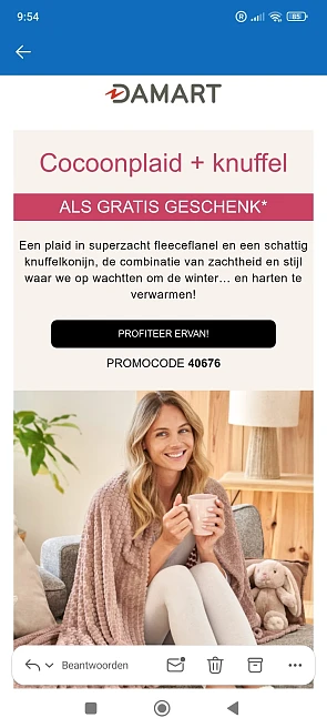 Damart: gratis plaid en knuffel