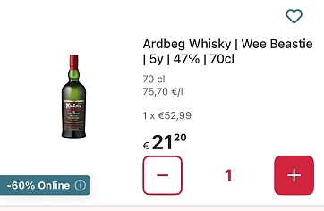 Ardbeg whisky 5y -60%