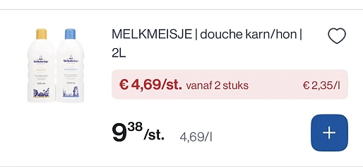 Melkmeisje douche karn/hon 2L -50%