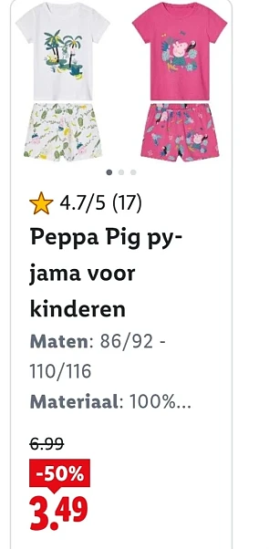 Peppa Pig pyjama voor kinderen -50%