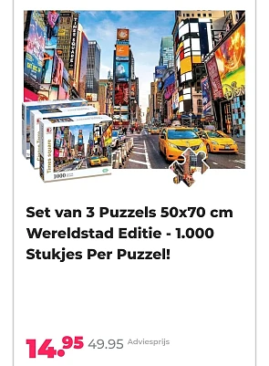 3 puzzels van 1000 stukjes -70%