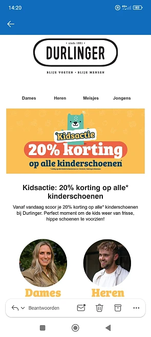 Durlinger: 20% korting op alle kinderschoenen