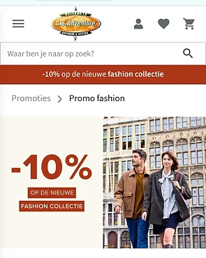 10% op de nieuwe collectie bij A.S. adventure