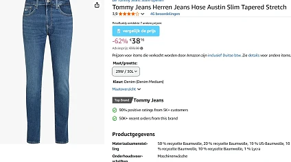 Tommy herenjeans tot 78% korting verschillende maten