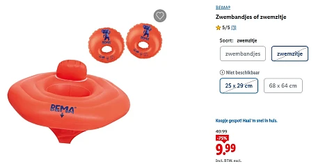 Hoge korting op BEMA zwemzitje/zwembandjes bij Lidl