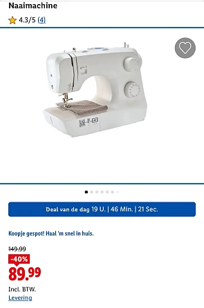 Dagdeal naaimachine -40% op Lidl.be