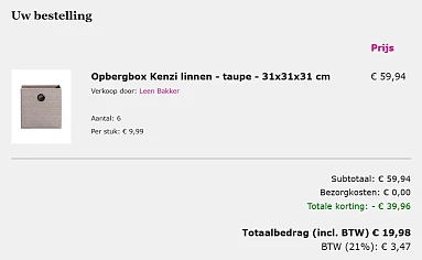 1+2 gratis op opbergmandjes diverse kleuren