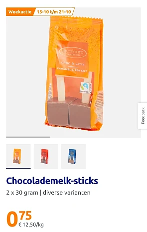 Chocolademelk-sticks 2 stuks €0,75