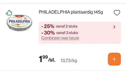 Philadelphia plantaardig 145 gram met mooie korting