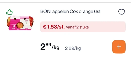 Boni Appelen cox orange 6 stuks voor 1,53€/kg