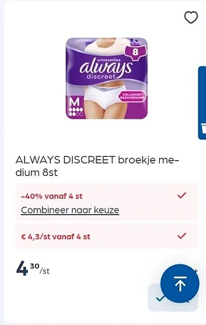 Always discreet verband en broekjes heel goedkoop