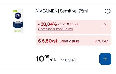 Nivea men veel goedkoper met 33,34% korting bovenop