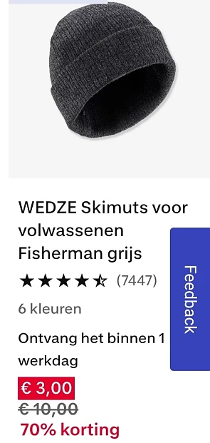 Skimuts antracietgrijs/zwart -70%