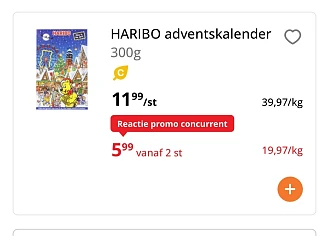 Haribo adventskalender 300 gram -50%
