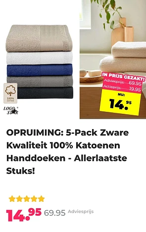 5-pack zware kwaliteit 100% katoenen handdoeken
