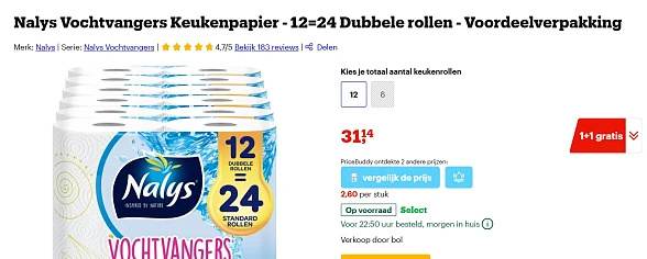 Nalys keukenpapier nu 1.29€ voor een DUBBELE rol
