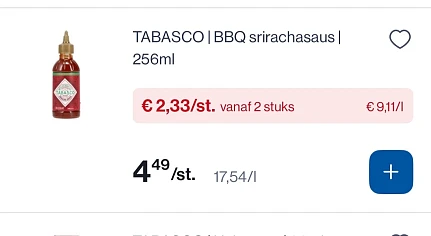 Tabasco BBQ srirachasaus 256 ml goedkoper
