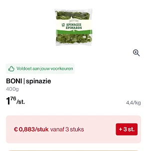 Verse boni Spinazie goedkoper bij Colruyt