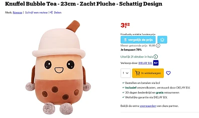 Knuffel Bubble Tea - 23cm - Zacht Pluche
