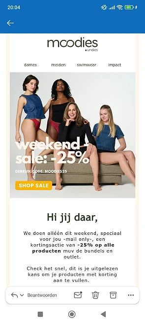 Moodies undies: 25% korting
