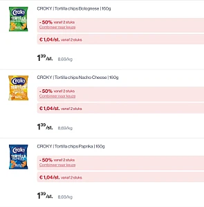 Croky tortilla chips 160 gram -50% extra bovenop goedkope prijs