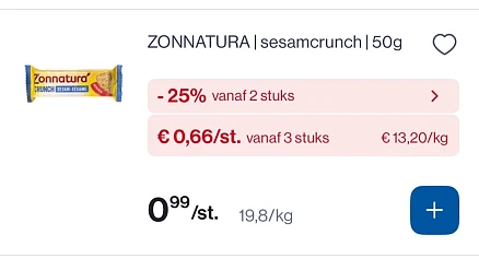 Zonnatura sesamcrunch 50 gram mooie korting