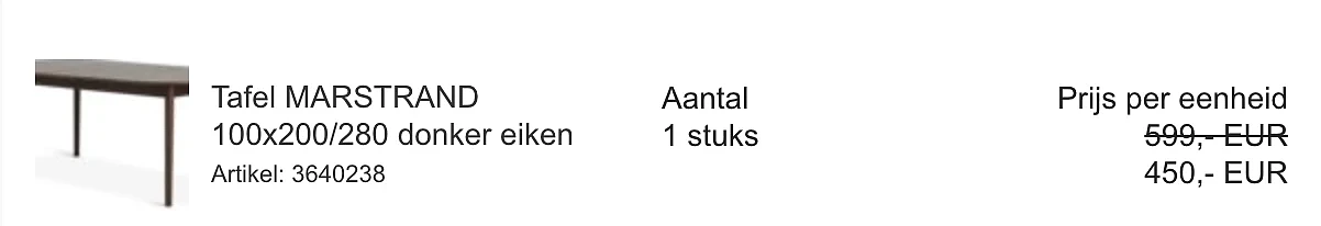 €150 korting op uitschuifbare tafel