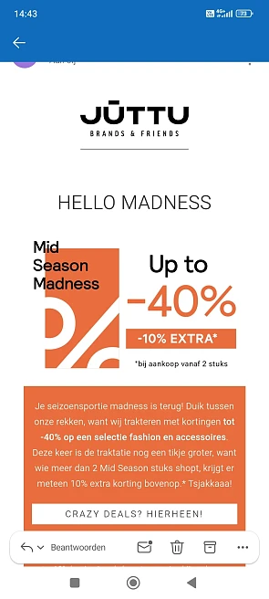 Juttu: tot -40% korting en 10% extra bij 2 stuks