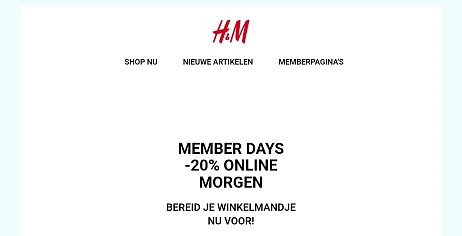 H&M 20% bij aankoop €60