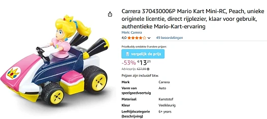 Carrera 370430006P Mario Kart Mini-RC Peach -53%