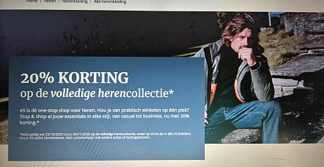 Bij E5 nu 20% korting op de herencollectie