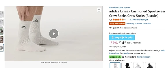 6 paar Adidas sokken