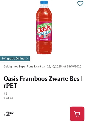 Oasis framboos-zwarte bes pet 1,5L online promo op delhaize.be