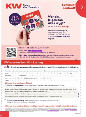 De krant van West Vlaanderen -50% korting op jaarabonnement