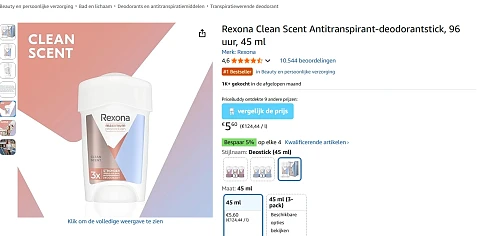 Rexona deo helft goedkoper tov van elders bij amazon