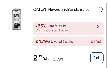 OATLY haverdrink barista edition 1L goedkoper -25% erbovenop