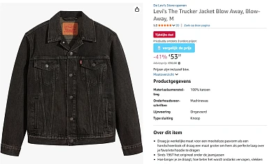 Levi's Jeansjas maat M voor €53.31 ipv €90 op Amazon NL