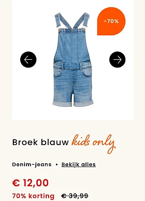 Broek blauw kids only maat 122 -70%