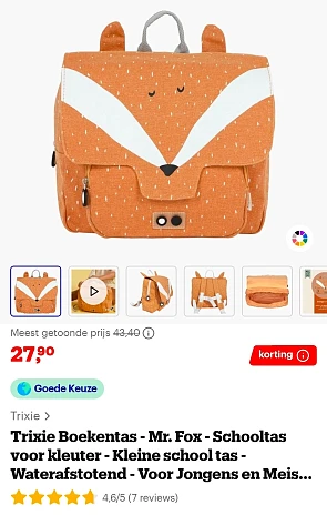 Trixie Mr. Fox boekentas voor kleuters -40%