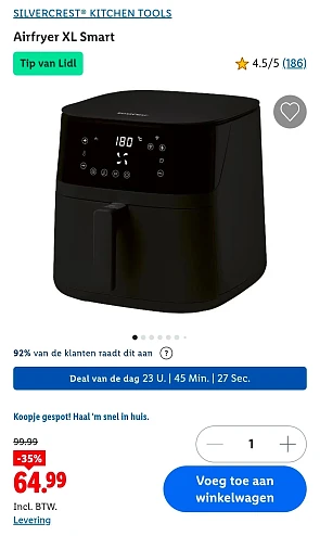 Dagdeal: Silvercrest Kitchen Tools Airfryer XL Smart -35%