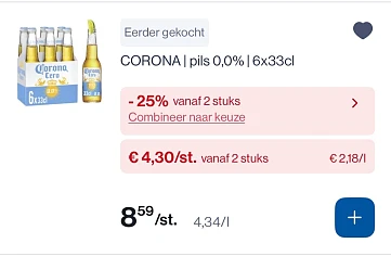 Corona pils 0,0% 6x33 cl -20% bovenop goedkopere prijs