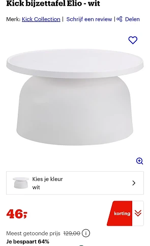 Kick bijzettafel Elio wit -64% bij Bol