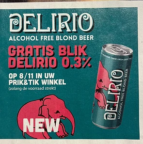 Gratis blikje delirio 0% op 8/11 bij prik en tik