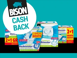 Bison vochtvreters: 50% cashback bij Hubo